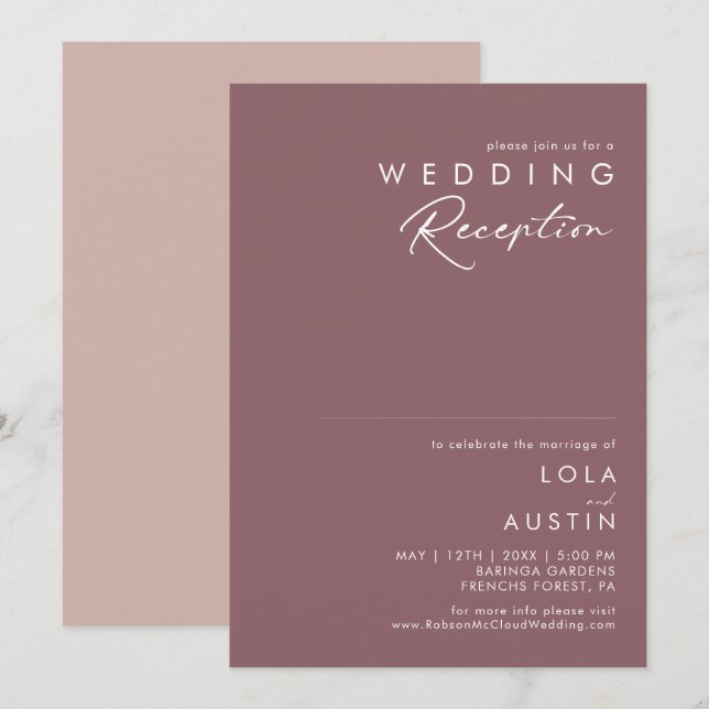 Dusty Boho | Purple and Rose Wedding Reception Invitation (Front/Back)