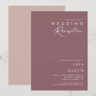 Dusty Boho Purple and Rose Wedding Reception Invitation