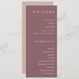 Dusty Boho   Rose and Purple Gold Wedding Program