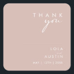 Dusty Boho | Rose Thank You Wedding Square Sticker<br><div class="desc">This Dusty Boho | Rose thank you wedding square sticker is perfect for your colourful rustic boho wedding. Its simple, unique modern design accompanied by a contemporary minimalist script and dusty rose colour palette gives this product a classic chic bohemian feel. Keep it as is, or choose to personalize it...</div>