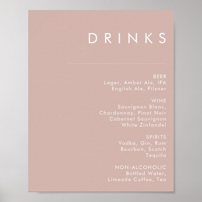 Dusty Boho | Rose Wedding Drinks Menu Sign (Front)