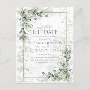 Dusty Botanical Greenery Gold Delay The Date Postcard
