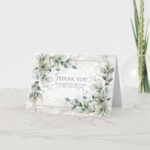 Dusty Botanical Greenery Gold Marble Thank You Card