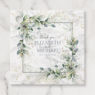 Dusty Botanical Greenery Gold Marble Wedding Favour Tags