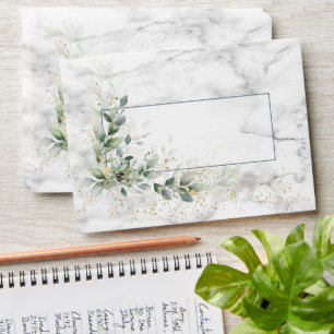 Dusty Botanical Greenery Gold Marble Wedding v2 Envelope