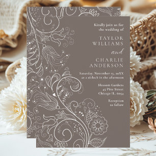 Dusty Brown Elegant Floral Wedding Invitation