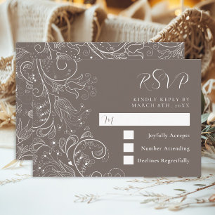 Dusty Brown Elegant Floral Wedding RSVP Card