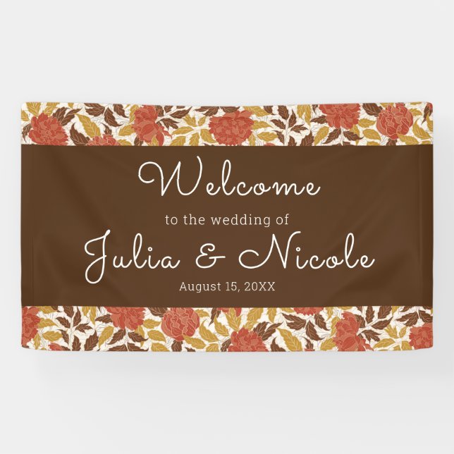 Dusty Brunt Orange Peony Flowers Fall Wedding Banner (Horizontal)