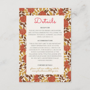 Dusty Brunt Orange Peony Flowers Fall Wedding Enclosure Card