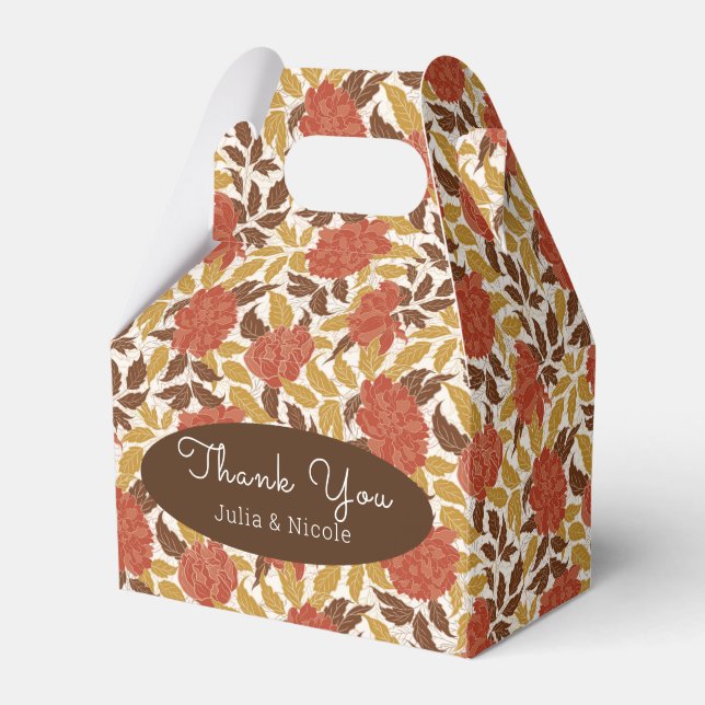 Dusty Brunt Orange Peony Flowers Fall Wedding Favor Box (Front Side)