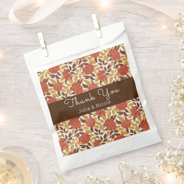 Dusty Brunt Orange Peony Flowers Fall Wedding Favour Bag (Clipped)