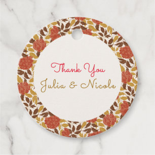 Dusty Brunt Orange Peony Flowers Fall Wedding Favour Tags