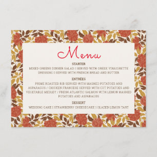 Dusty Brunt Orange Peony Flowers Fall Wedding Menu