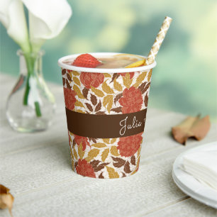 Dusty Brunt Orange Peony Flowers Fall Wedding Paper Cups