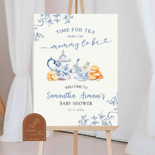 Dusty Bue Chinoiserie Baby shower Affiche de bienv