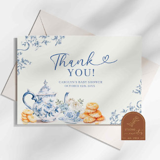 Dusty Bue Chinoiserie Baby Shower Tea Party Thank You Card