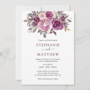 Dusty Burgundy Blush Botanical Wedding Invitation