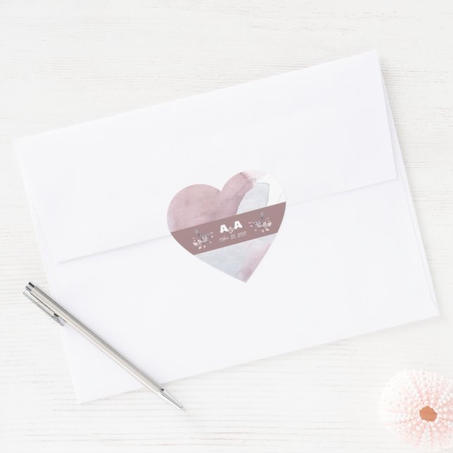 Dusty Burgundy Watercolor  Heart Sticker (Envelope)