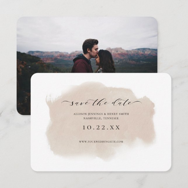 Dusty Champagne Watercolor Photo Save the Date  (Front/Back)