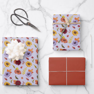 Dusty Colourful Flowers Modern Elegant Pattern  Wrapping Paper Sheet