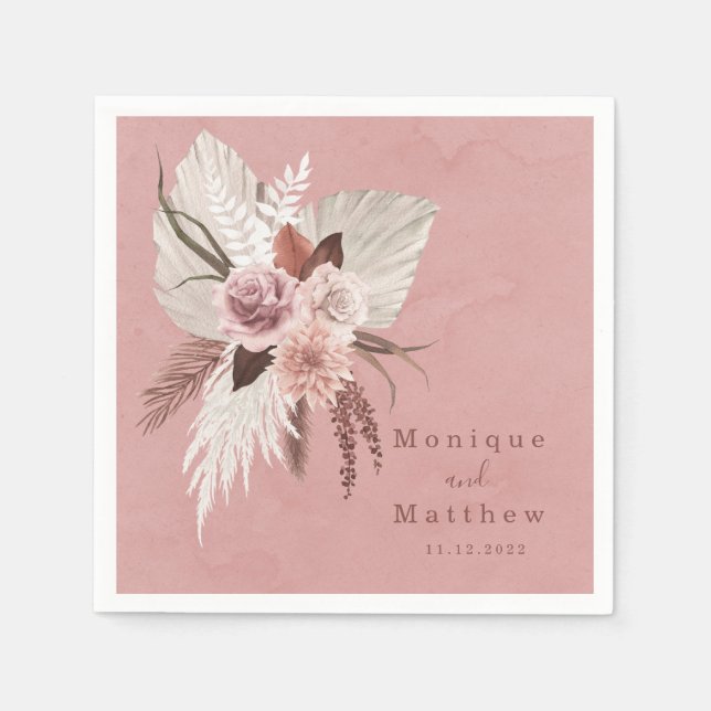 Dusty Copper Tropical Pampas Grass Seaside Wedding Napkin (Front)