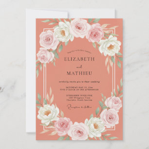 Dusty Coral Blossom Wedding Invitation
