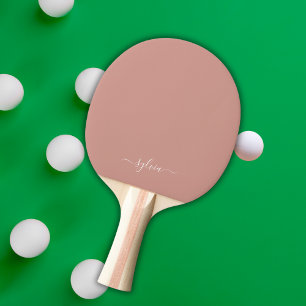 Dusty Coral Modern Girly Monogram Name Ping Pong Paddle
