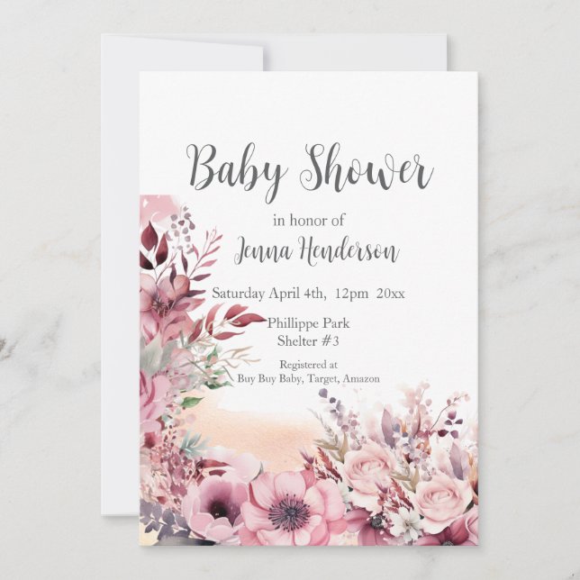 Dusty Coral QR Code Baby Shower Invitation (Front)