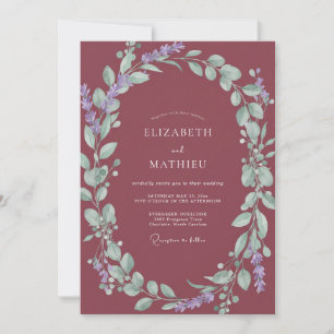 Dusty Crimson Foliage Eucalyptus Wedding Invitation