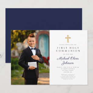 Dusty Cross Photo Boy First Communion Invitation