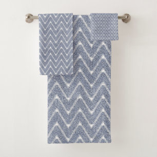 Dusty Denim Blue Small Chevron Pattern Bath Towel Set