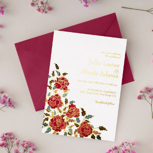 Dusty Elegant Golden Red Rose Flower Wedding