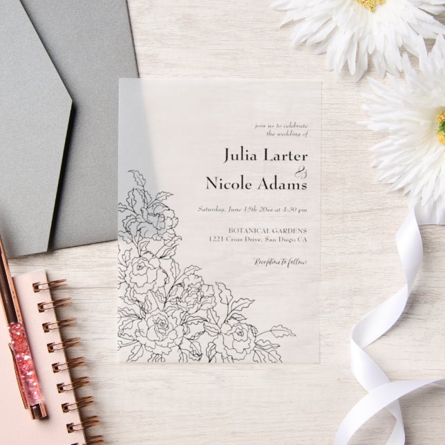 Dusty Elegant Golden Red Rose Flower Wedding Vellum Invitations (Wedding)