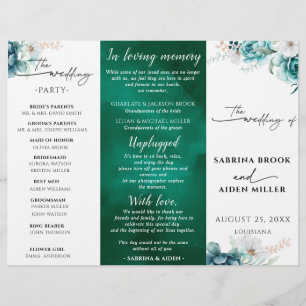Dusty Emarald Green White Floral Wedding Program