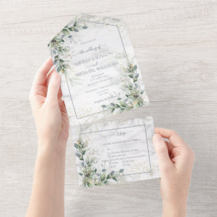Dusty Eucalyptus Botanical Gold Greenery  All In One Invitation