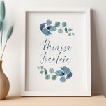 Dusty Eucalyptus Calligraphy Mimosa Fountain Poster<br><div class="desc">Eucalyptus Mimosa Fountain sign with elegant calligraphy and eucaluptus leaves. Simple understated botanical design with watercolor foliage and greenery in dusty blue grey green. Perfect for eucalyptus and botanical greenery theme wedding,  bridal shower,  baby shower etc. Please browse my store - dusty eucalyptus collection - for matching items.</div>