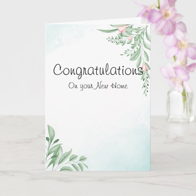 Dusty Eucalyptus Leaves Congratulations New Home Card (Orchid)