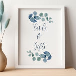 Dusty Eucalyptus Watercolor Greenery Cards & Gifts Poster<br><div class="desc">Eucalyptus cards and gifts sign with elegant calligraphy and eucaluptus leaves. Simple understated botanical design with watercolor foliage and greenery in dusty blue grey green. Perfect for eucalyptus and botanical greenery theme wedding,  bridal shower,  baby shower etc. Please browse my store - dusty eucalyptus collection - for matching items.</div>