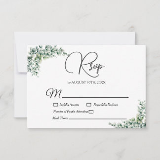 Dusty Eucalyptus Wreath Greenery Foliage Wedding RSVP Card