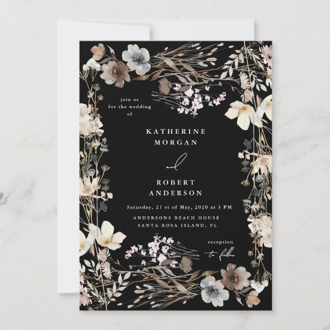 Dusty Fall Meadow Floral Wedding Invitation (Front)