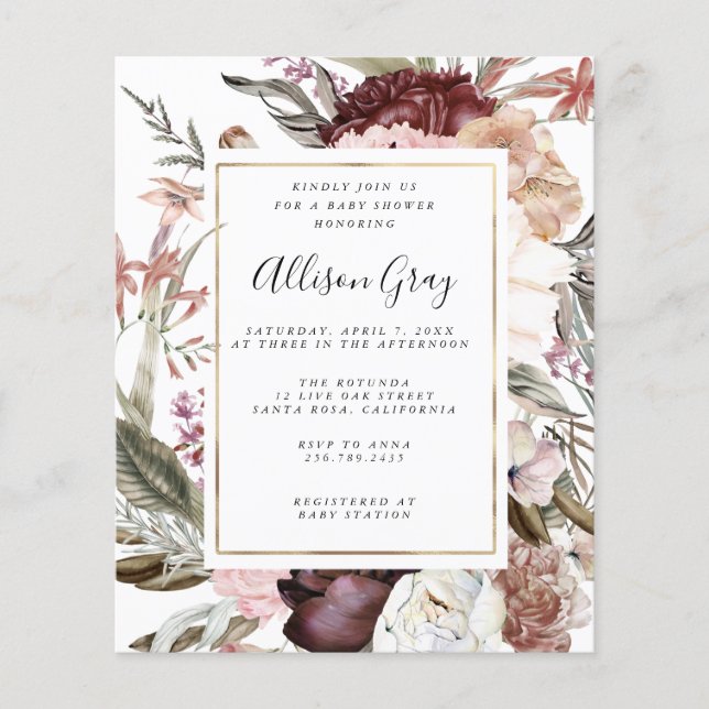 Dusty Floral Baby Shower | Budget  Flyer (Front)