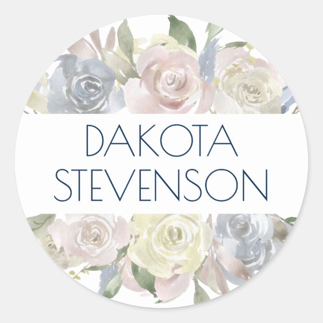 Dusty Floral Frame | Elegant Garland Soft Pastel Classic Round Sticker (Front)