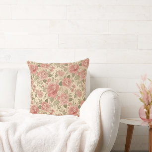 Dusty Floral Muse - Dusty Rose Sage Batik Style Throw Pillow