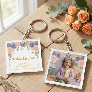 Dusty Floral Romantic Aunt Keepsake Keychain