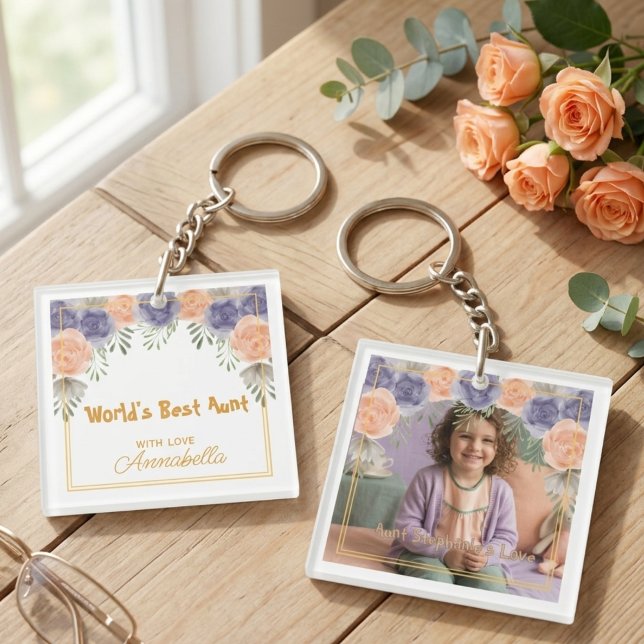 Dusty Floral Romantic Aunt Keepsake Keychain (Dusty floral romantic aunt keepsake keychain)