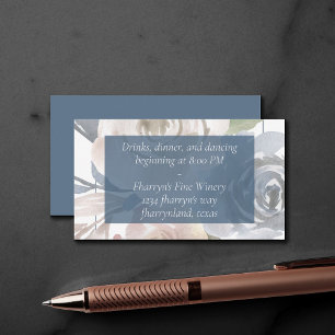 Dusty Floral Smoky Blue Pastel Reception Details Enclosure Card
