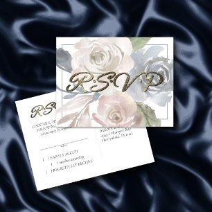 Dusty Floral   Smoky Blue Soft Pastel Frame RSVP Postcard