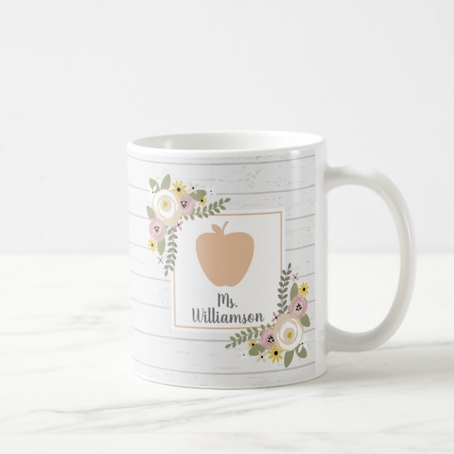 Dusty Floral Wood Personalized Teacher Coffee Mug (Right)