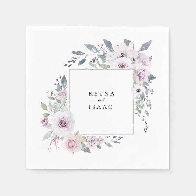 Dusty Garden Floral Personalized Paper Napkins (Front)