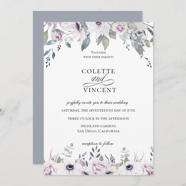 Dusty Garden Floral Wedding Invitation (Front/Back)